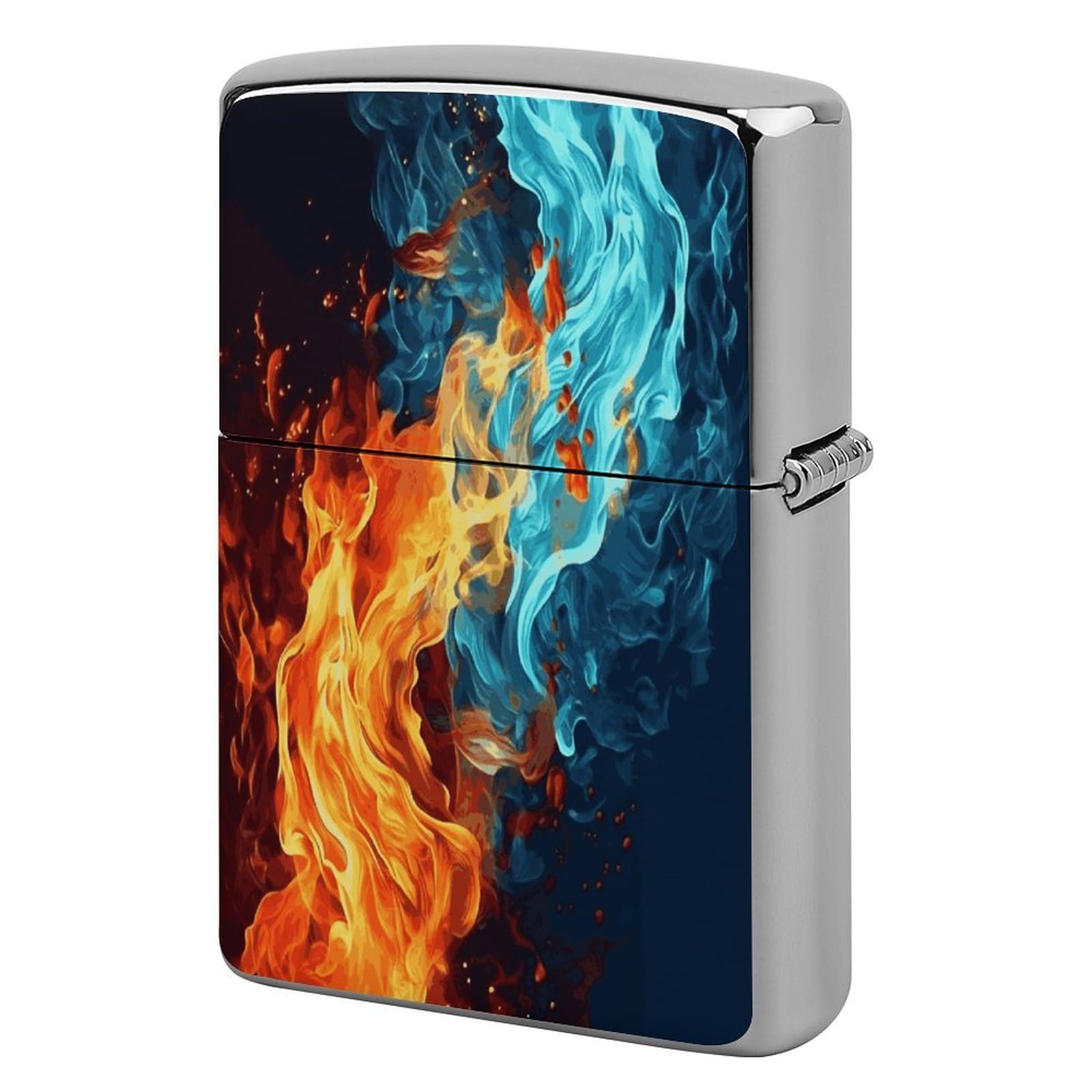 Fodpand Style Fire And Water Pattern Metal Lighter Case Cover Lighter Sleeve