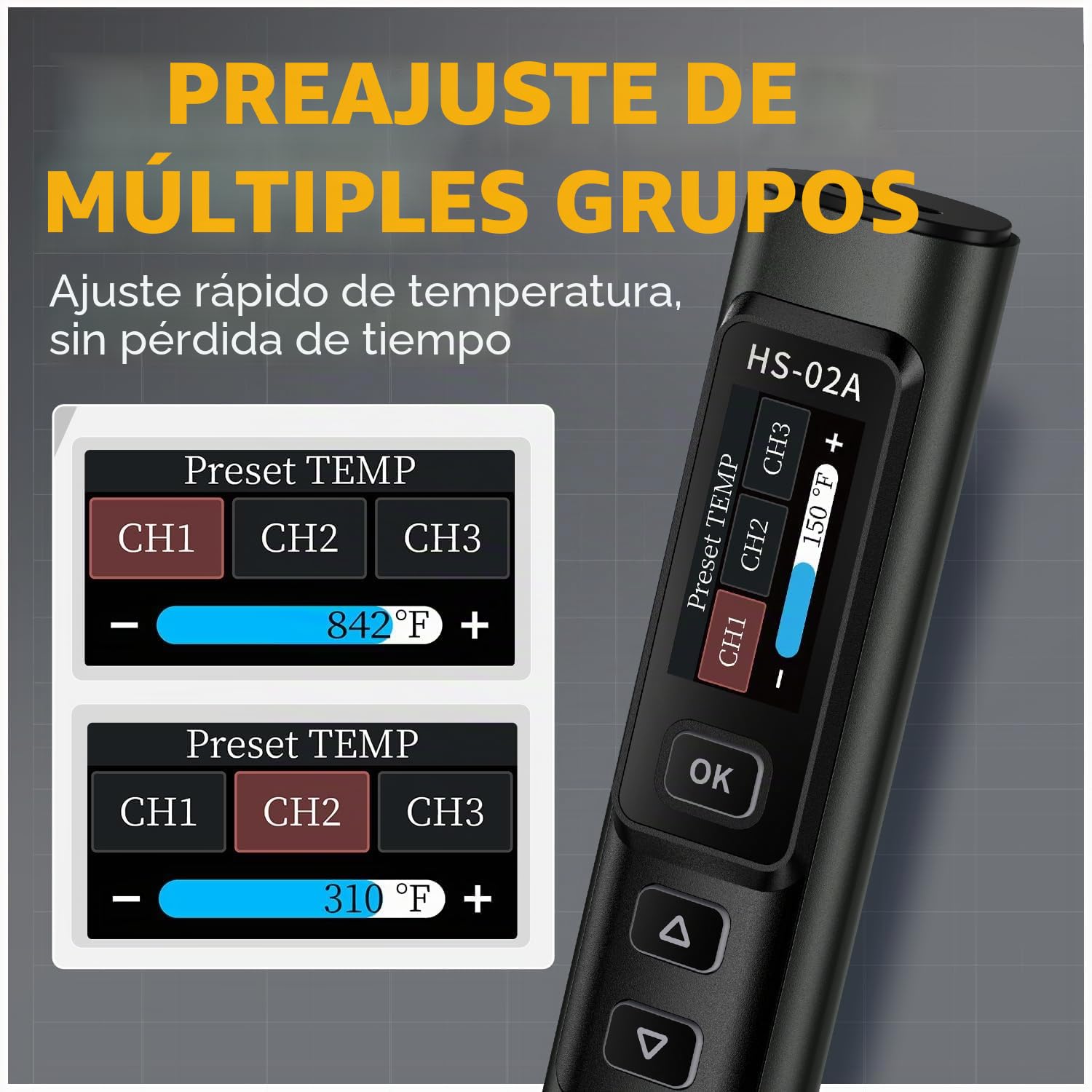 Kit Soldador Portátil, HS-02B 100W 2S Calentamiento Rápido 100-450°C Alimentación DC 9-24V 3 Puntas de Soldadura Lápiz Soldador Digital Inteligente Herramienta Para Reparaciones.