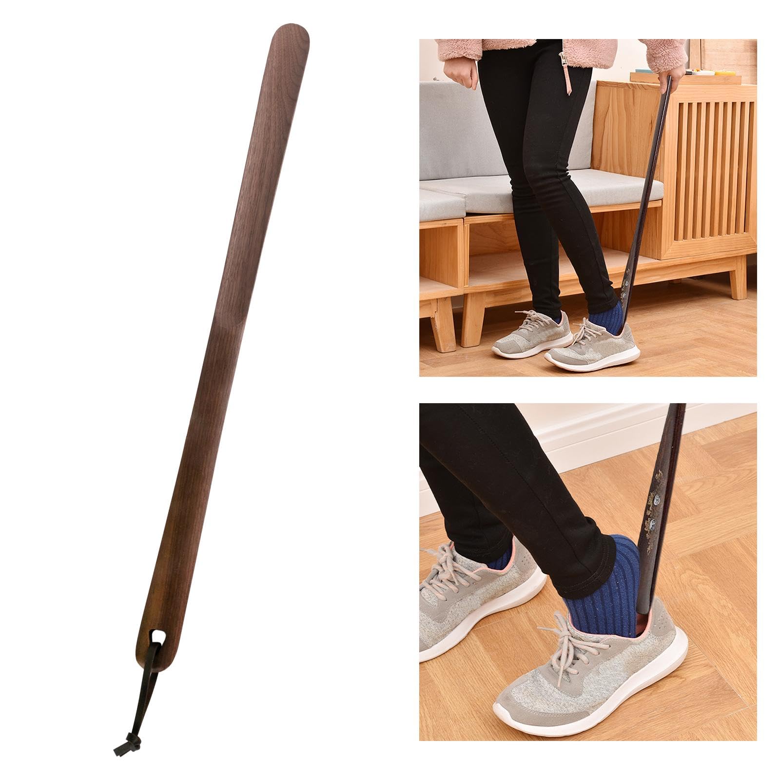 Chaussure Chausse- Manche Bois Cuillère Chaussures Aide Pratique à Suspendre Adapté Hommes Femmes Personnes Âgées Enfants Environnement Famil, Noyer Noir 60cm