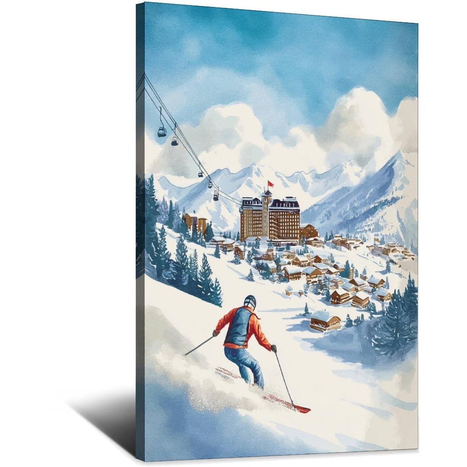 iPuzou Gstaad Ski Poster 20x30inch(50x75cm) Vintage Watercolor Canvas Art
