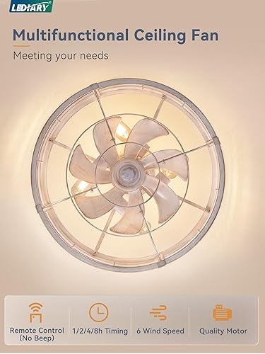 Miniatura 23 de LEDIARY Ventilador de techo enjaulado Fandelier de 20 pulgadas con luz, ventilador de techo sin aspas con control remoto, pequeñas luces de Negro y