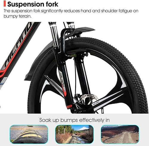 Miniatura 3 de Bicicleta de montaña HILAND de 26" para hombres, mujeres y adultos, 18 velocidades, freno de disco, marco ligero de aluminio, rueda de 36 radios