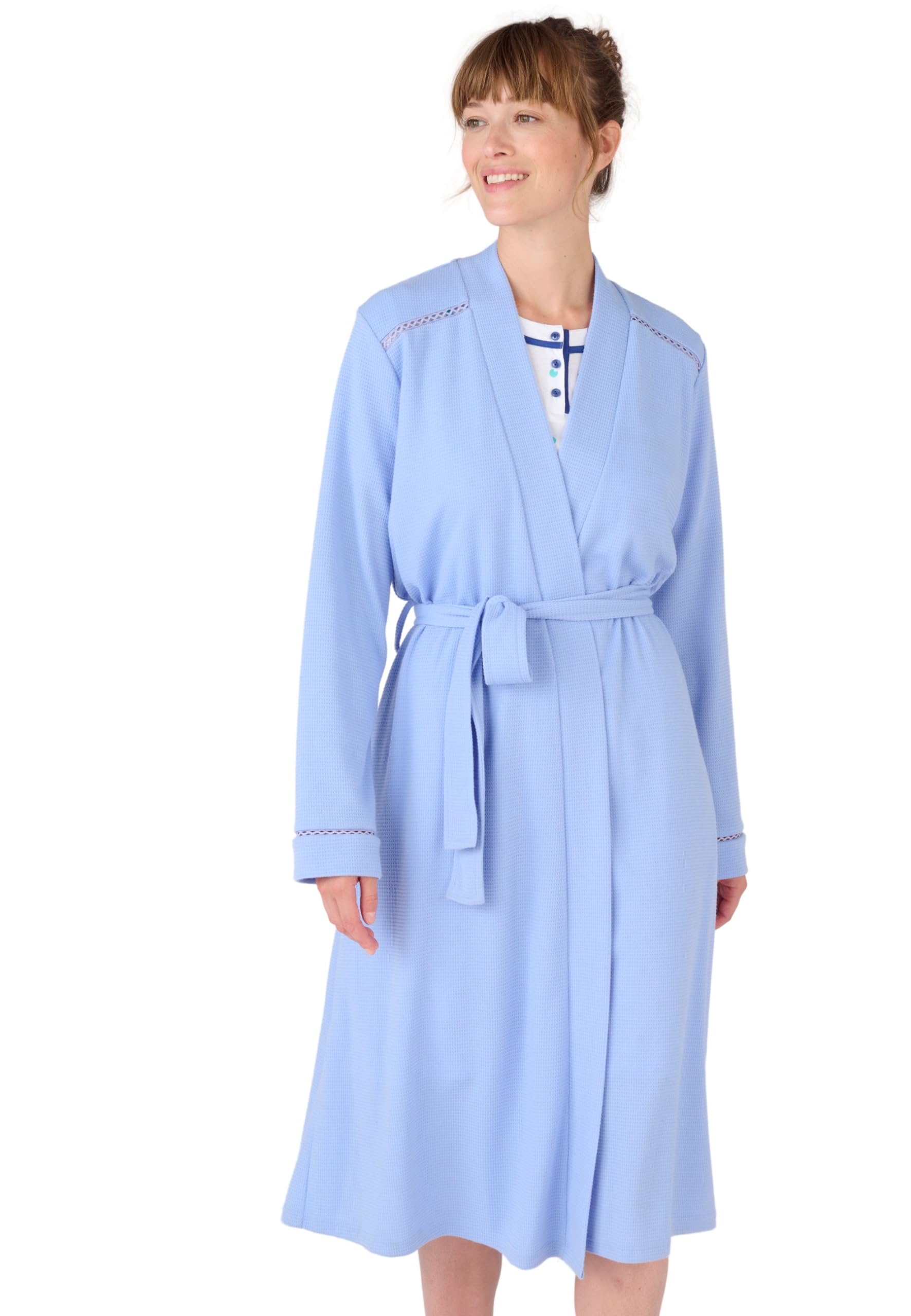 Damart Femme Robe de Chambre | Maille gaufrée, Polyester, Long, Col Châle, Manches longues, Vêtement de Nuit