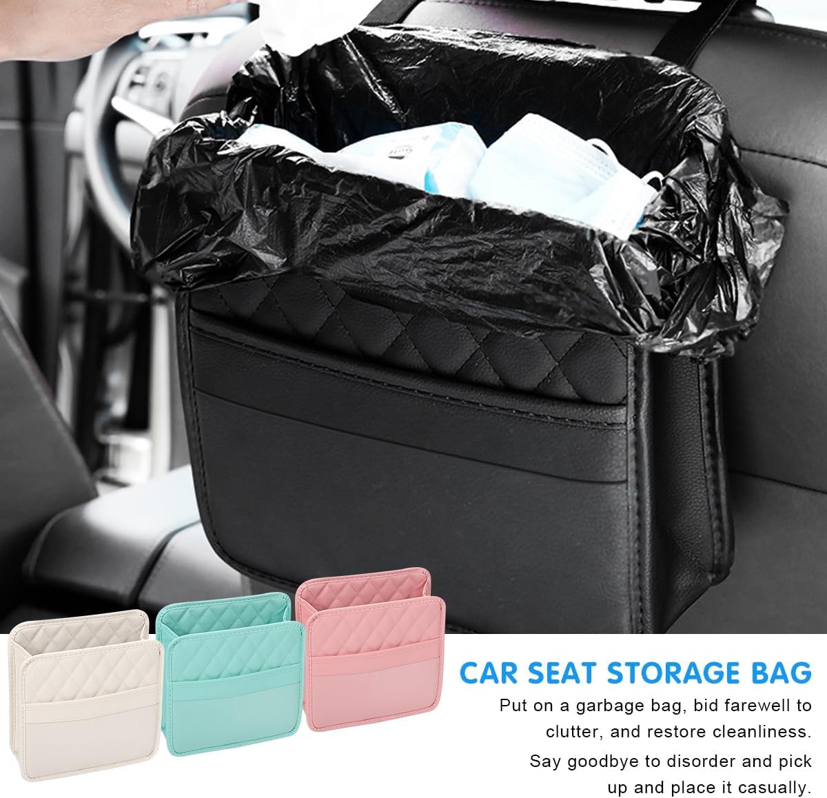 Vizaro Car back Seat organizer and hanging storage bag-Premium leather 25.5 CM Multifunction Car Seat Back Organizer for Kids & Adults (Black) 3