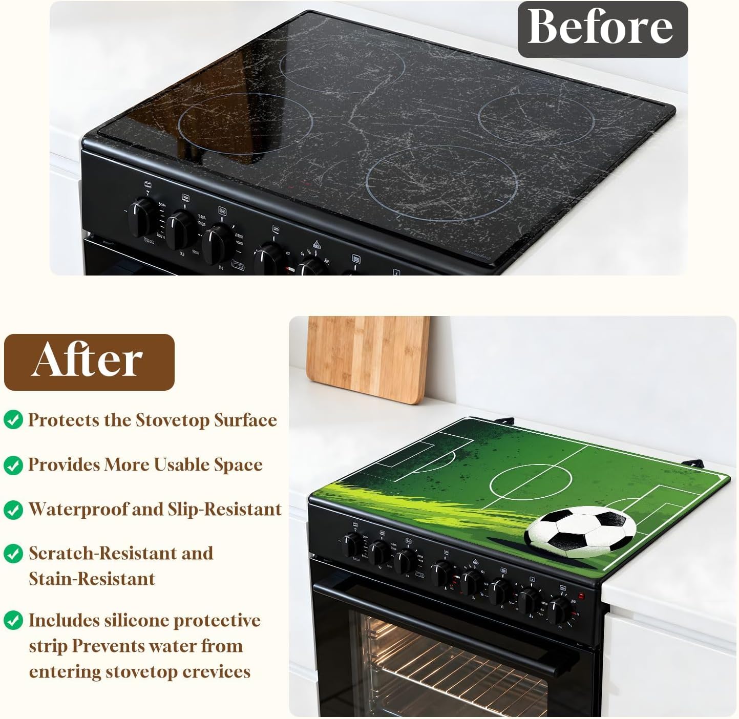 Stove Top Covers for Electric Stove Soccer Field Football Green Grass Design Glass Cooktop Burner Covers Heat Resistant Protector Kitchen Decor Keep Stove Clean 28''x20''