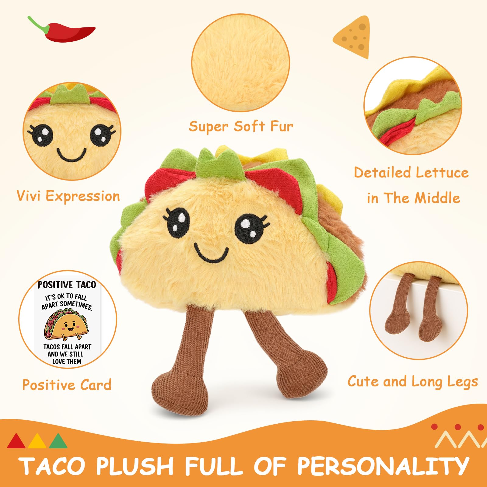 Taco Stuffed Toy with Sound, Stuffed Food Plush for Emotional Daily Support, Fun Gag Gift Positivity Idea for Birthday Coworker Office Christmas