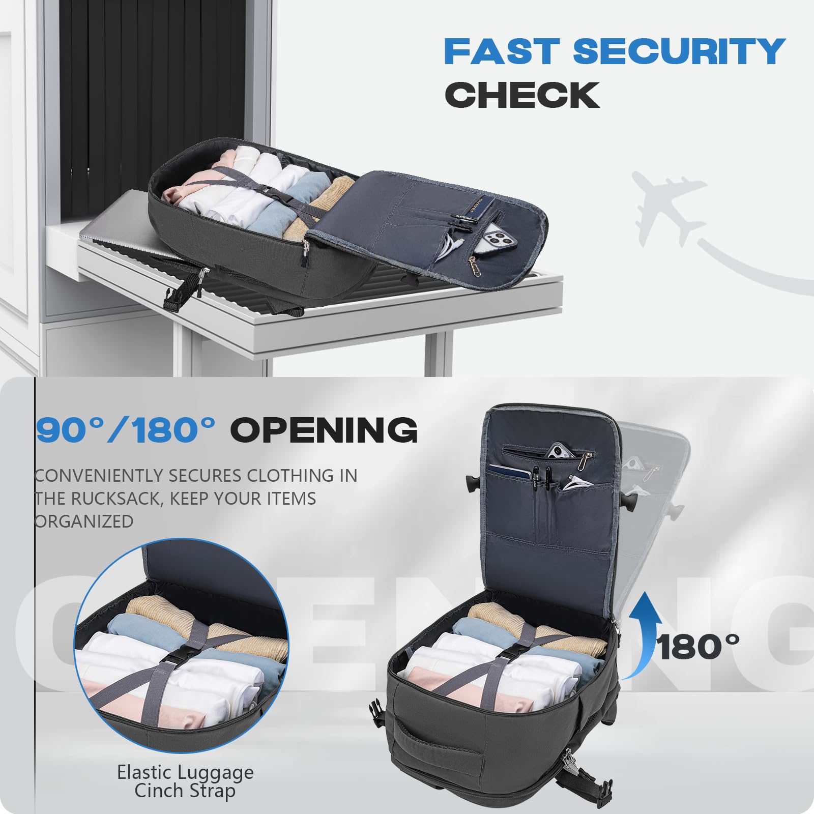 Xkdoai Zaino Ryanair 40x20x25, Zaino da Viaggio Aereo Bagaglio a Mano, Bagaglio a Mano 40x20x25 Ryanair Borse da Cabina Antifurto Borsa Zaini Impermeabile con Borsa per Bottiglie