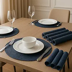 Kit 6 Peças Jogo Americano Redondo, 38cm, Decorativo para Mesa, Cozinha e Jantar Para Mesa Posta Elegante, Souplast, Café da Manhã e Lanches (AZUL ESCURO)