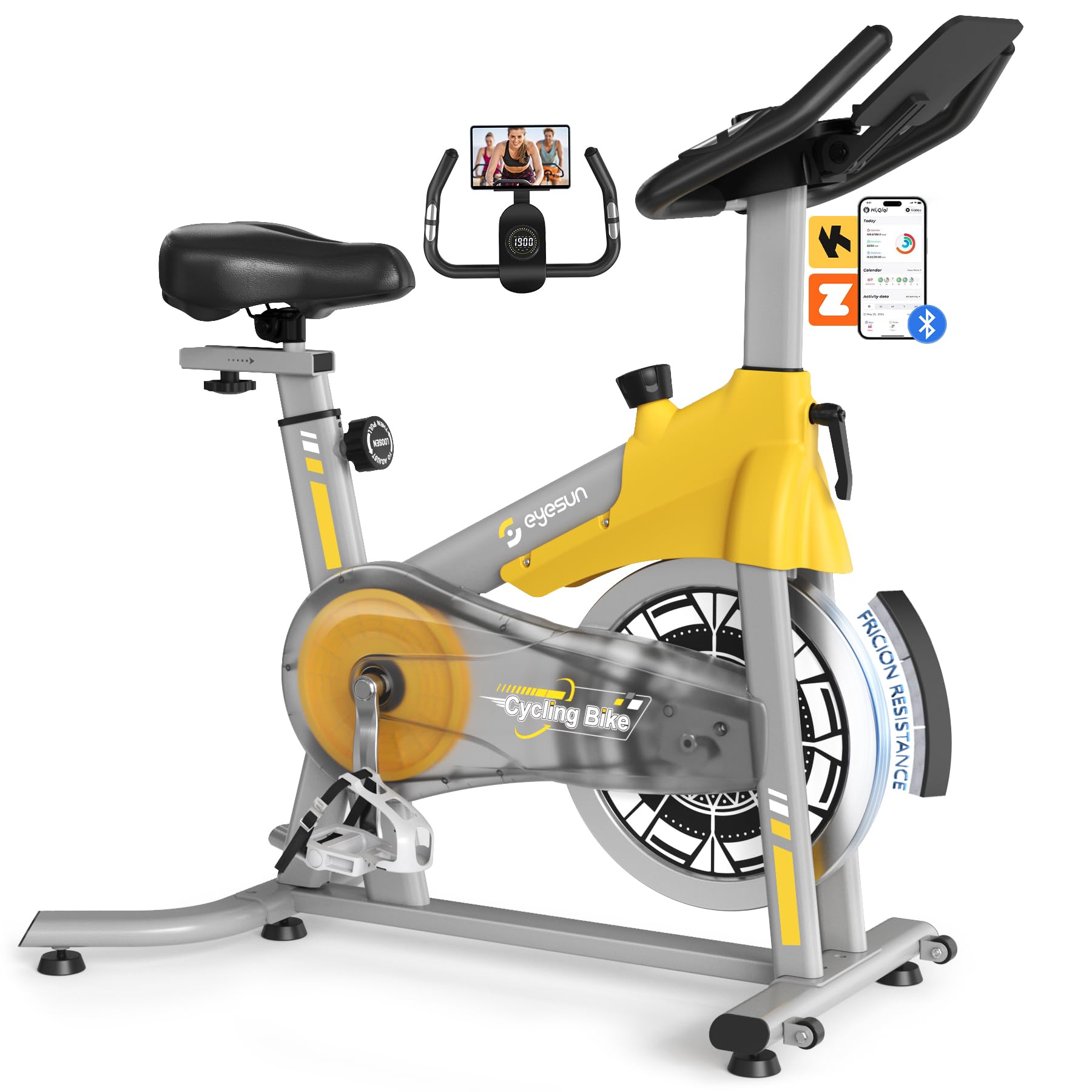 Exercise Bikes for Home,Spin Bike with Adjustable Magnetic,Brake Pad Resistance Silent Belt Drive,350lbs/300lbs Weight Capacity &Upgraded Version Seat for Home Cardio&Weight Loss(QM-530W) Gray
