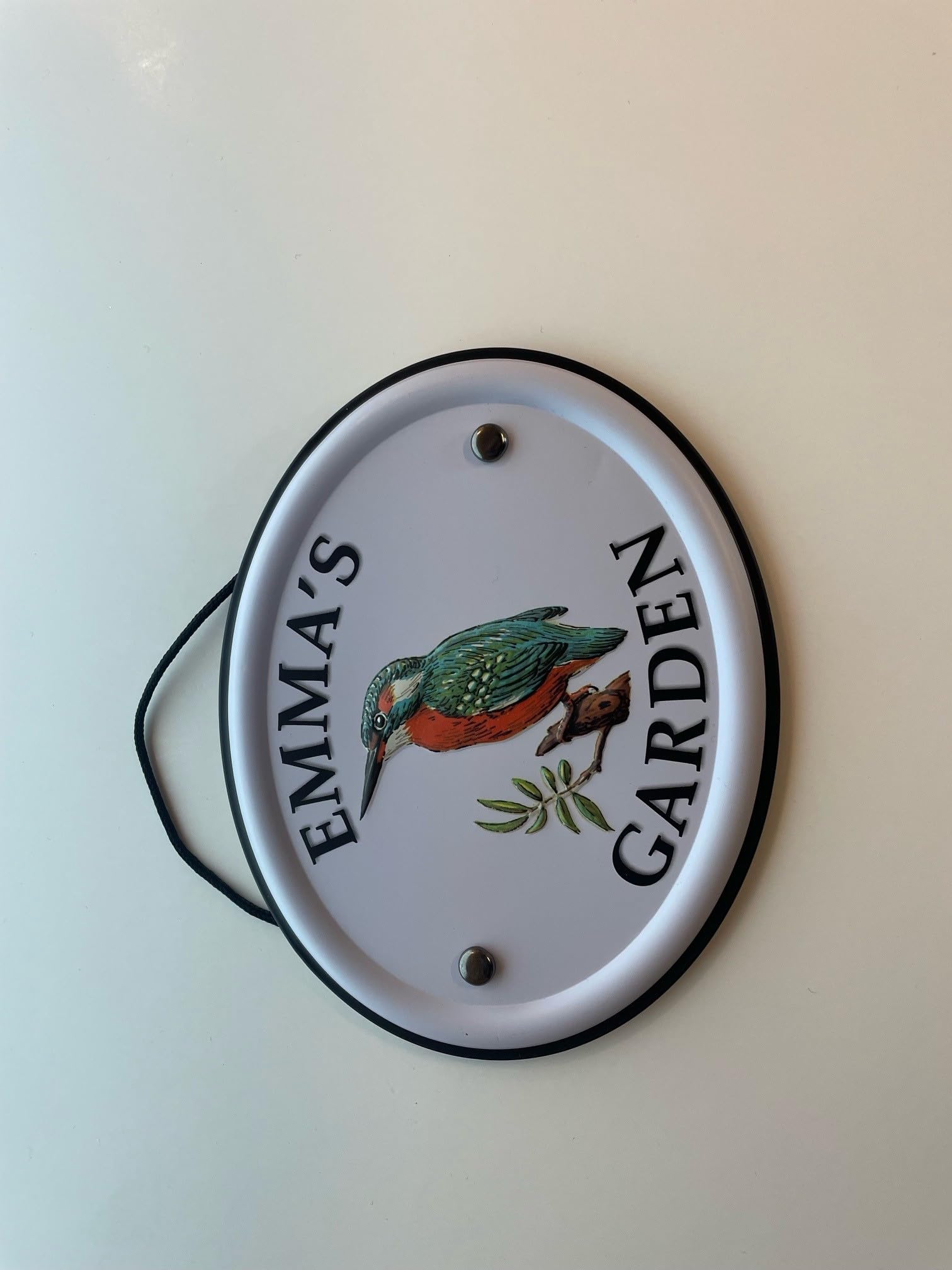Personalised Embossed Metal Garden Sign 12x15cm – British Bird Design – Outdoor Decorative Hanging Garden Plaque – Weatherproof Metal Sign for Garden Walls Fences or Sheds (Emma) — image 1