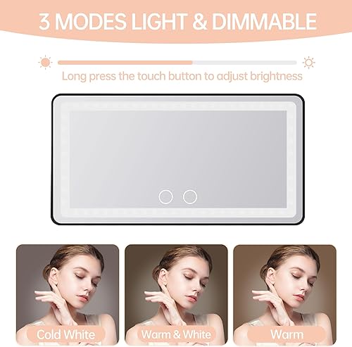 Miniatura 2 de Espejo LED para visera de automóvil, espejo de tocador recargable con 3 modos de luz y pantalla táctil regulable, 60 luces LED, espejo de maquillaje
