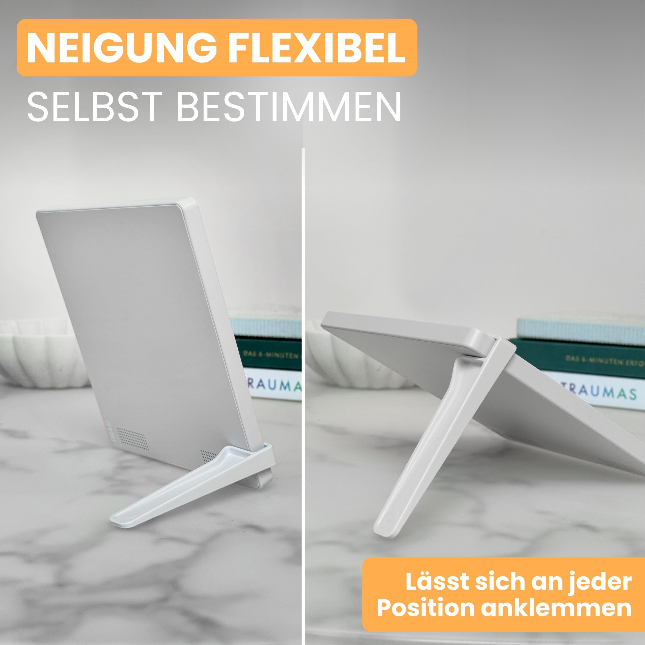 Tageslichtlampe bis 10000 Lux, Lichttherapielampe zur Simulation von Tageslicht, Therapielampe daylight sad lamp, Lichtdusche inkl. Ständer, Tasche & USB-C Kabel