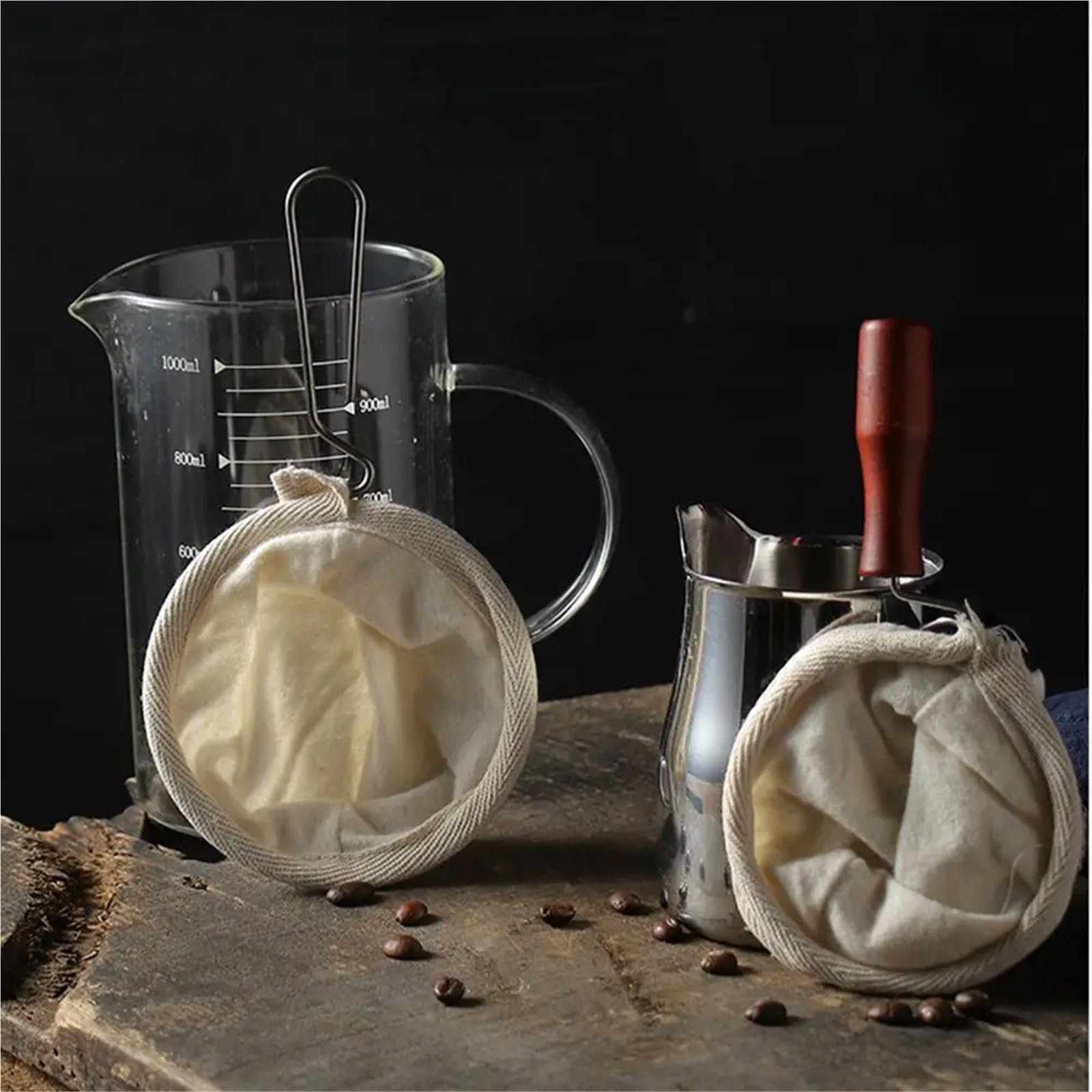 Filtro de café tela 4 piezas Bolsa filtro reutilizable Mango acero inoxidable repuesto Calcetín Colador franela Malla fina