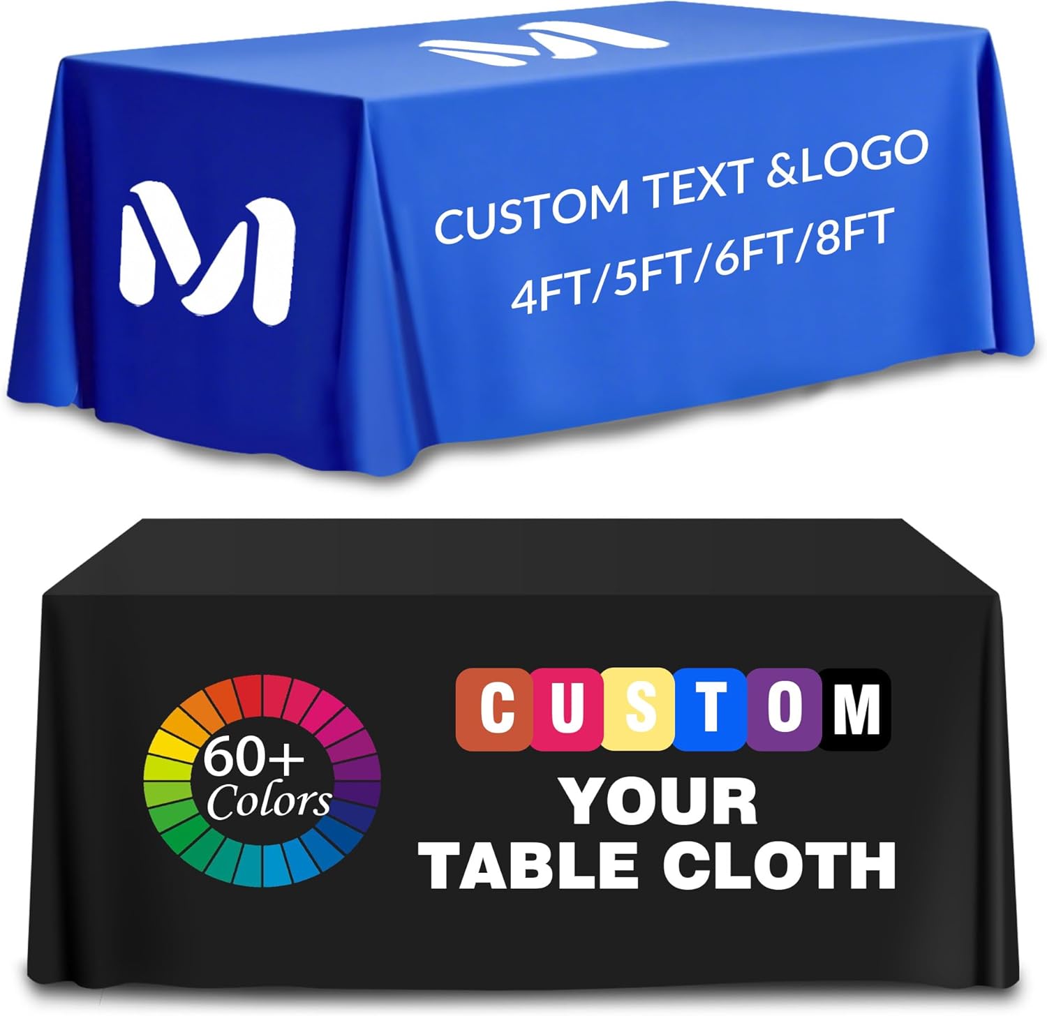 Custom Table Cloth with Business Logo4FT 5FT 6FT 8FT 10FT,Custom Tablecloth for Tradeshow Events,Parties,Birthday, Wedding Anniversary (5FT(120" L*69" W))