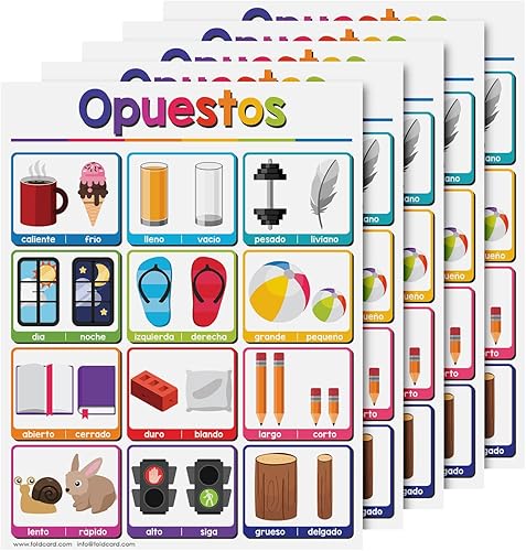 Opuestos - Carta española para niños de preescolar a grado Opuestos Educativo Visual Learning Aid Poster Decoración para aulas y hogares Cartulina