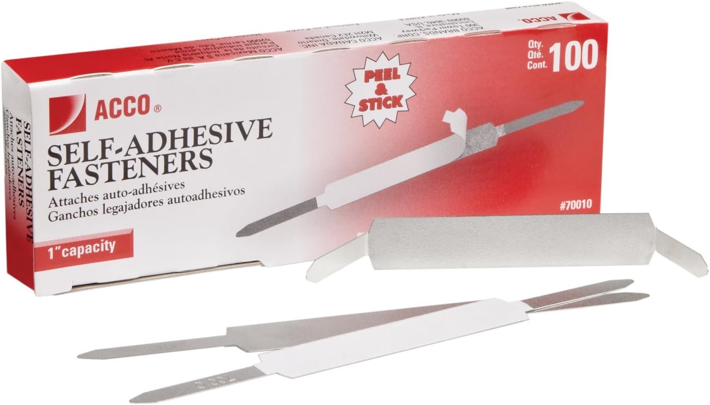 ACCO SelfAdhesive Fasteners, 1" Capacity, Economy, 100 Fasteners/Box