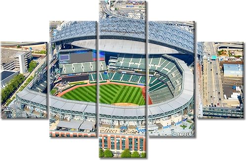 TUMOVO Decoración de pared en lienzo con diseño de paisaje urbano de Seattle, arte para pared, pósteres e impresiones de T-Mobile Park Baseball