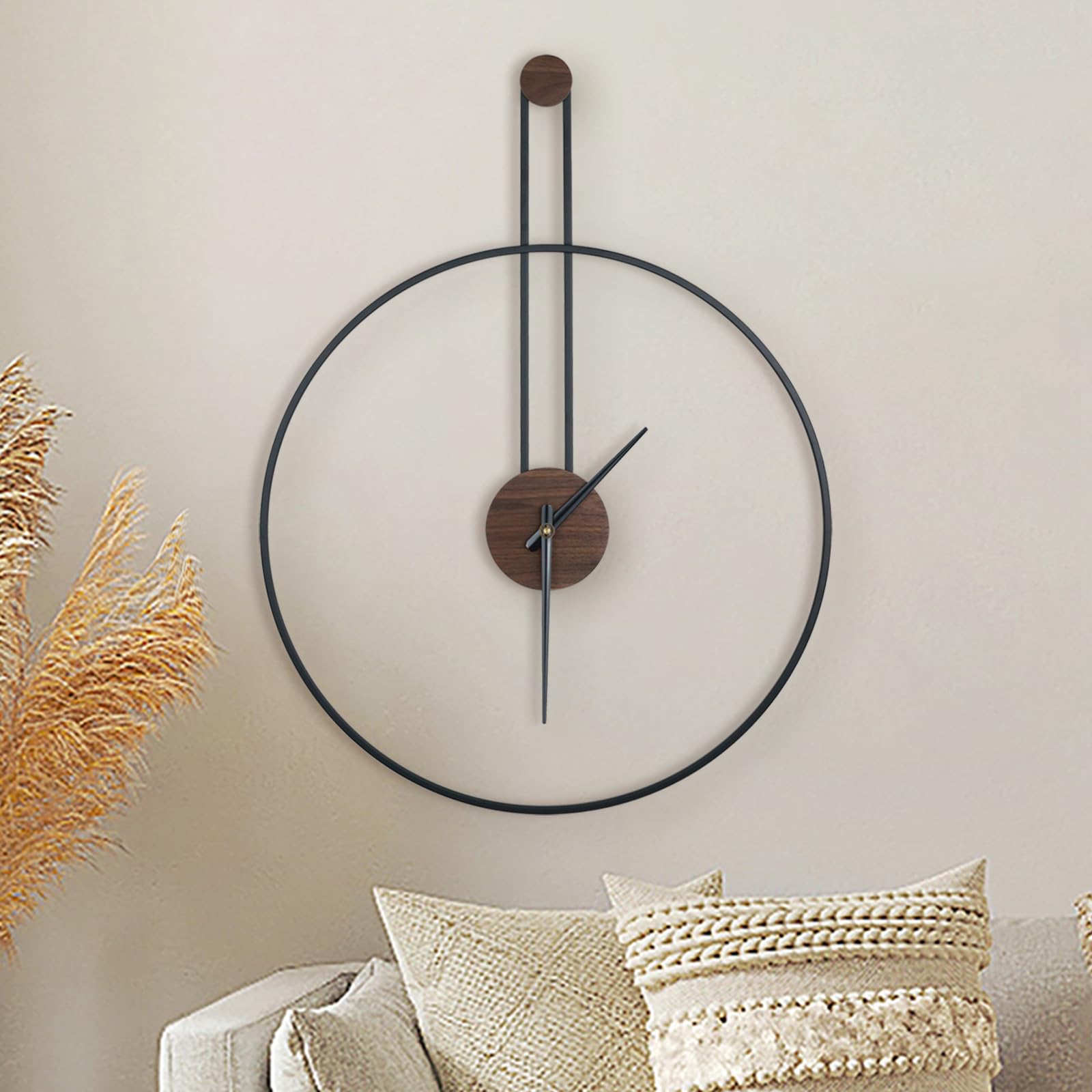Modern Wall Clock Large Wall Clock with Walnut Dial Silent Non-Ticking Metal Wall Clock for Living Room Home Decor Bedroom Kitchen Office 21.7''×28.7'' (Black, Large)