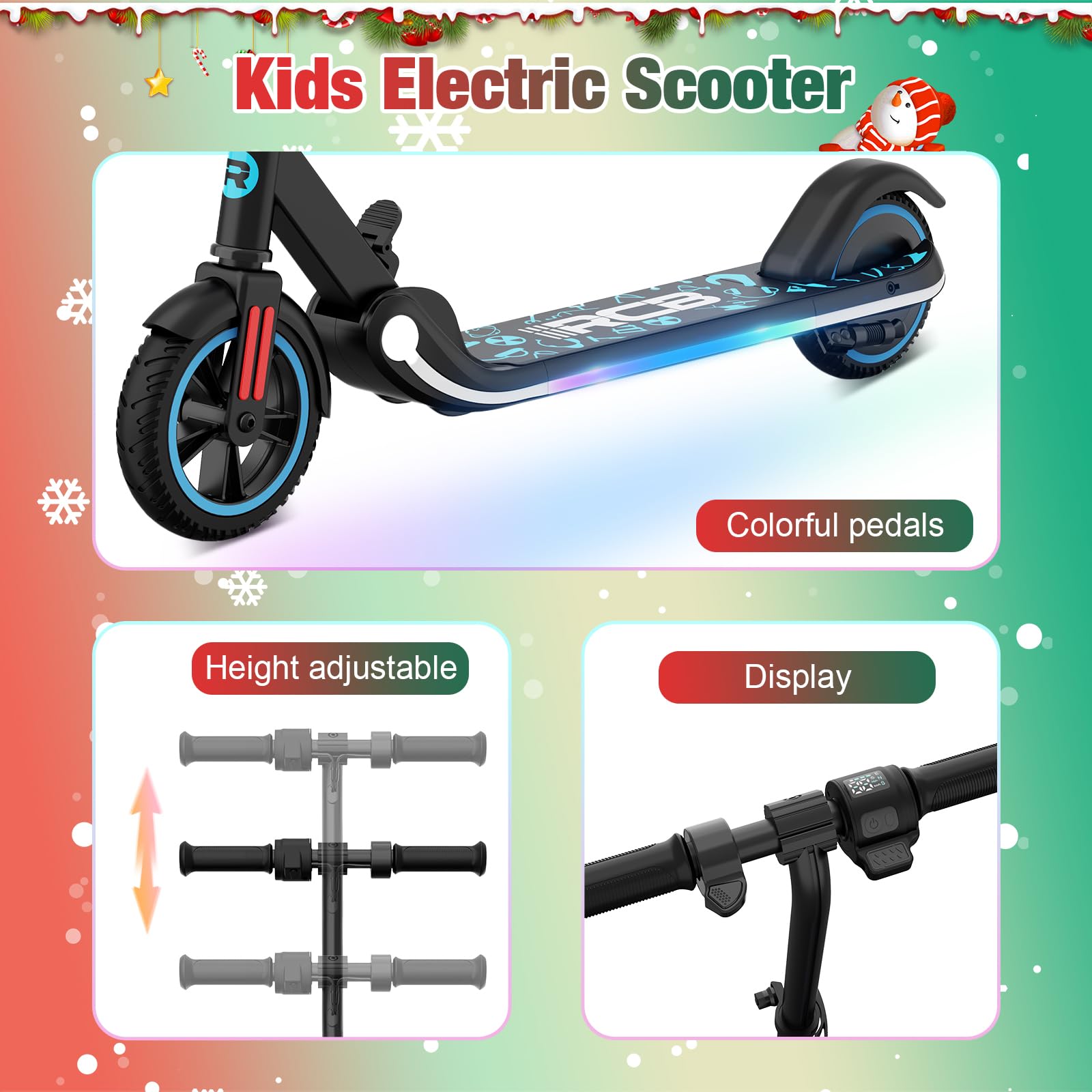 RCB Monopattino Elettrico per Bambini 6-12 Anni, Motore 150W - Max 16 Km/h - Luce LED Arcobaleno - Pieghevole - Display a LED - Velocità e Altezza Regolabili, Regalo per Bambini ed Adolescenti