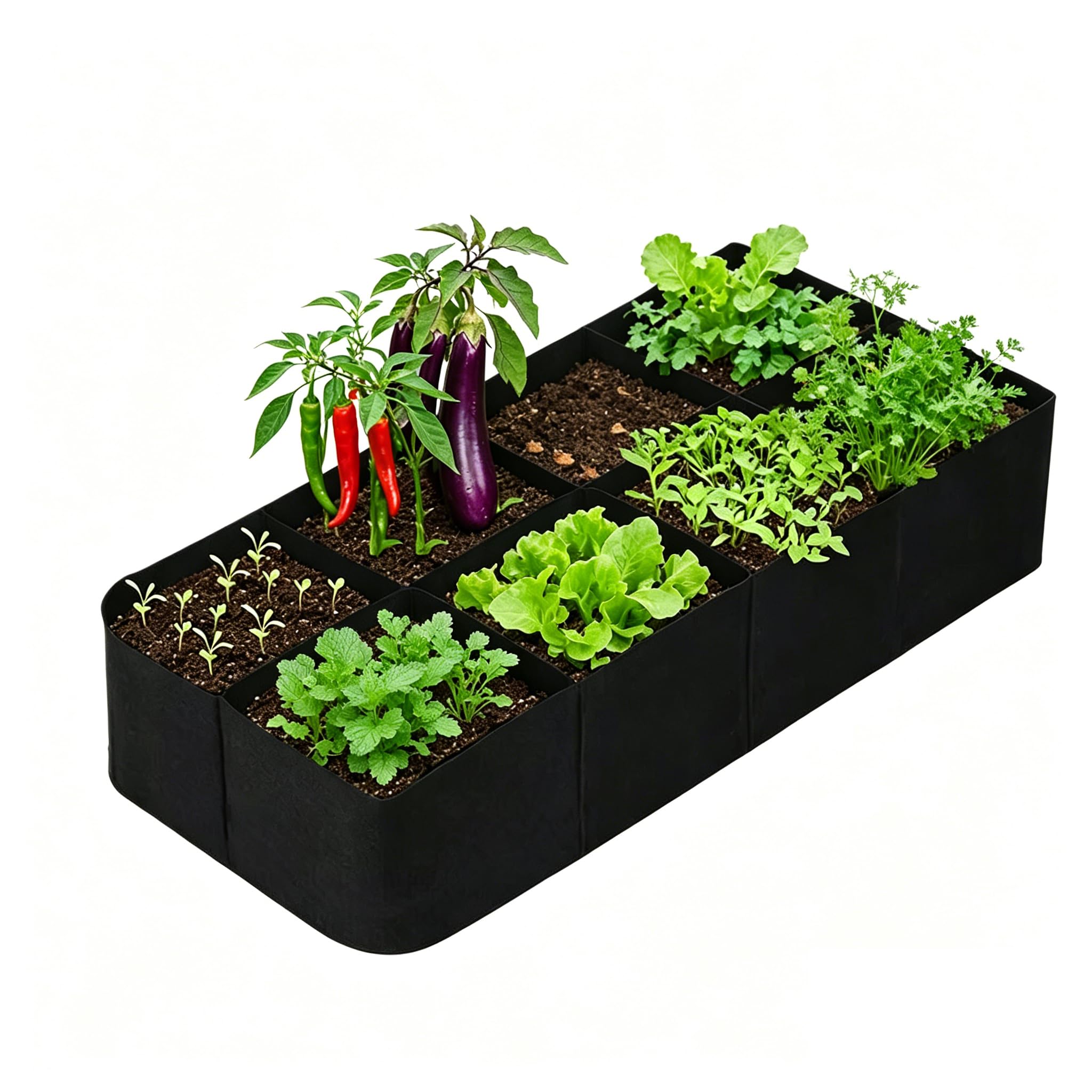 8 Grids Fabric Raised Garden Bed 180x90x30cm – 128 Gallons (453L) Non-Woven Grow Bags with Strap Handles, Breathable Thickened Planter Pot for Vegetables, Fruits & Flowers, Heavy Duty Portable Contain