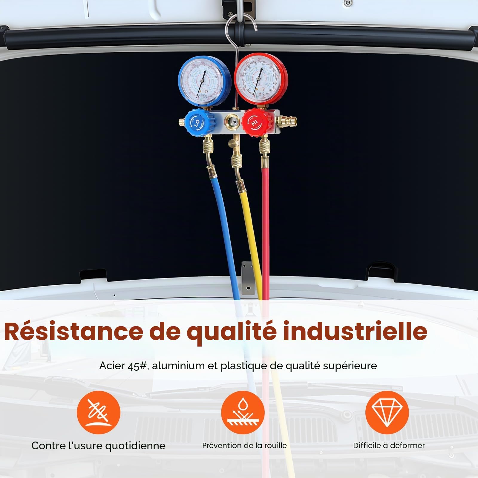 Kit de montage pour climatisation,Kit De Recharge De Réfrigérant Pour Voiture,avec Manomètre Haute Basse Pression,Clé pour obus de soupape,Pour Gaz Réfrigérant Maintenance Entretien Saisonnier Atelier