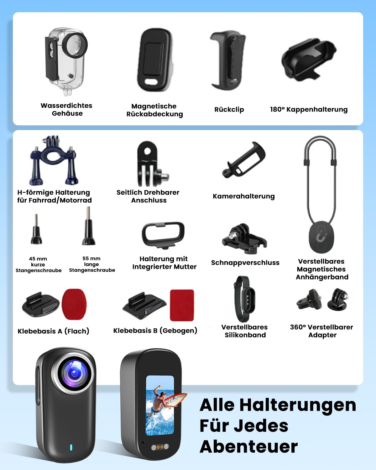 Bodycam, Mini Action Cam 4K mit Display, Wasserdicht WiFi Bodycam Körperkamera Mini mit 64GB Karte, POV Kamera 1200-mAh, Unterwasserkamera, helmkamera Motorrad, Loop-Funktion Dashcam Fahrrad
