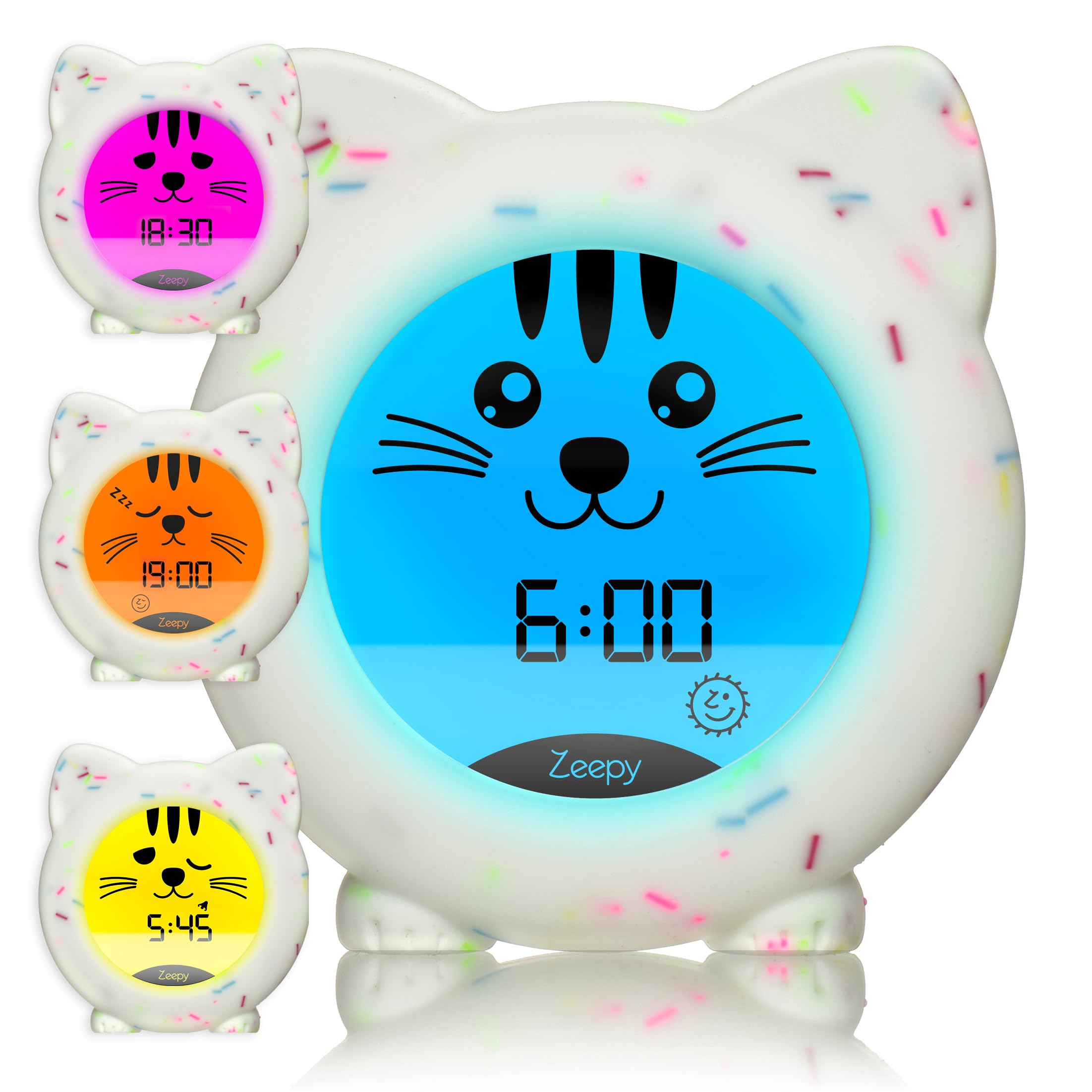 Zeepy 4-Phasen-Schlaftrainer-Uhr für Kleinkinder, per USB wiederaufladbar, niedlicher Kinderwecker, sturzsicheres Baby-Nachtlicht, wissenschaftlich unterstützt für bessere Schlafenszeit – Kip the