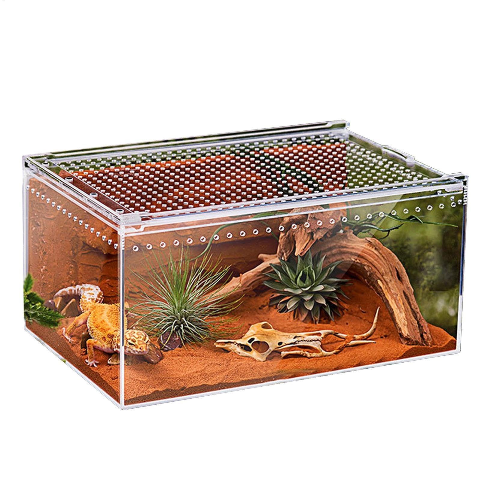 Spider Terrarium - przezroczysty akrylowy zbiornik na gady, dla małych | zwierząt, wentylowane zamknięcie, przezroczyste wzornictwo, kompaktowe pudełko na pająk, gekon, żabę,