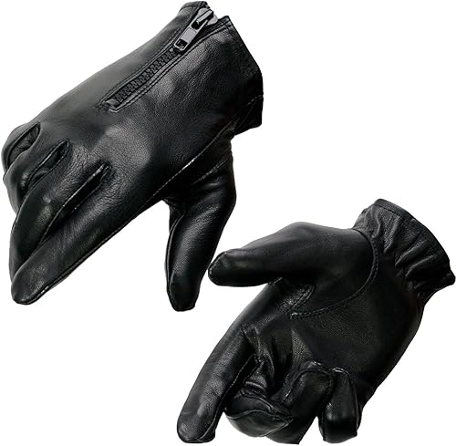 Milwaukee Leather SH722 - Guantes de mano ligeros de cuero sin forro para mujer, color negro, con cierre de cremallera en la muñeca