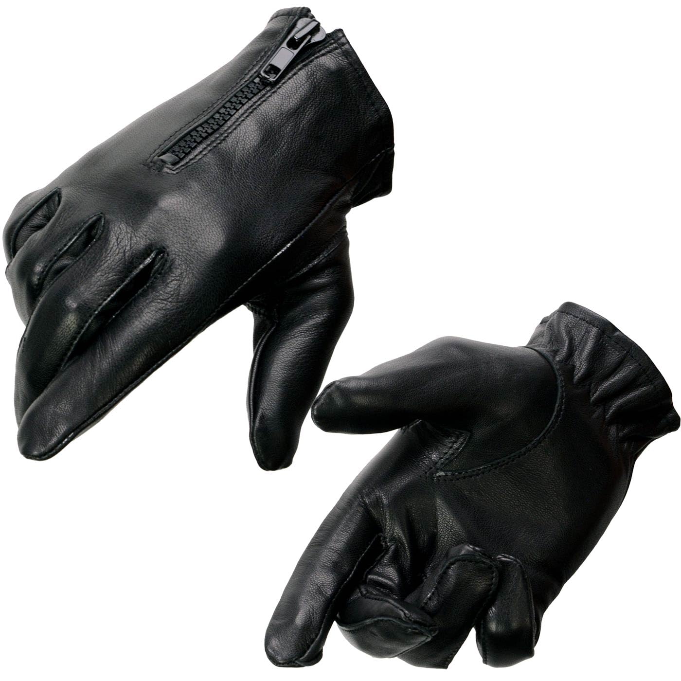 Milwaukee Leather SH722 Ladies Black Unlined Leather Gloves with Zipper Closure