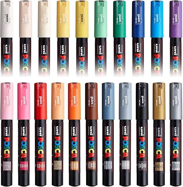 Posca PC-1M Paint Art Marker Pens - Fabric Glass Metal Pen - Full Range Set of all 21 Colours