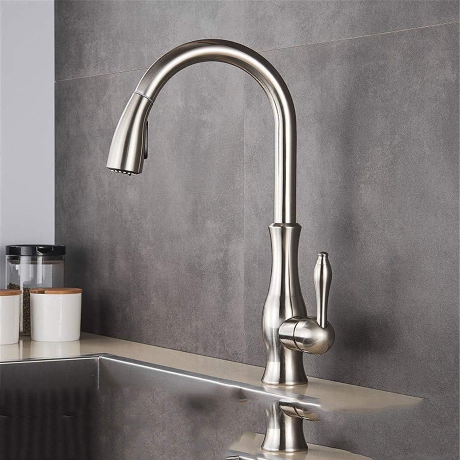 Fanjubei Brushed All-Copper Pull-Out Sink, Washing Basin, Faucet