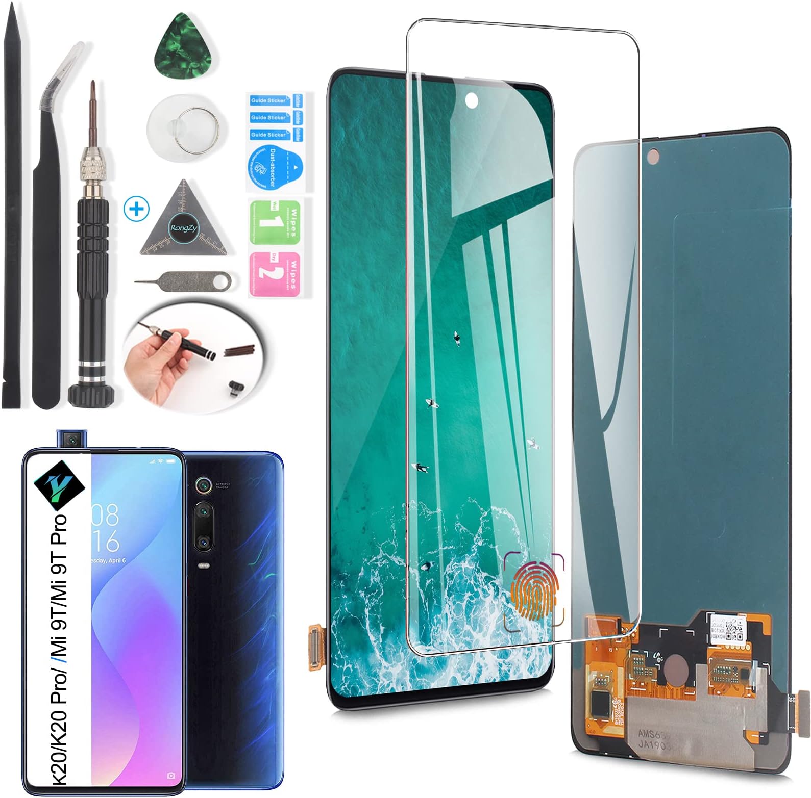Display for Xiaomi Mi 9T/Mi 9T Pro/Redmi K20/K20 Pro AMOLED Screen Replacement Touch Digitizer Assembly with Kit(Black)