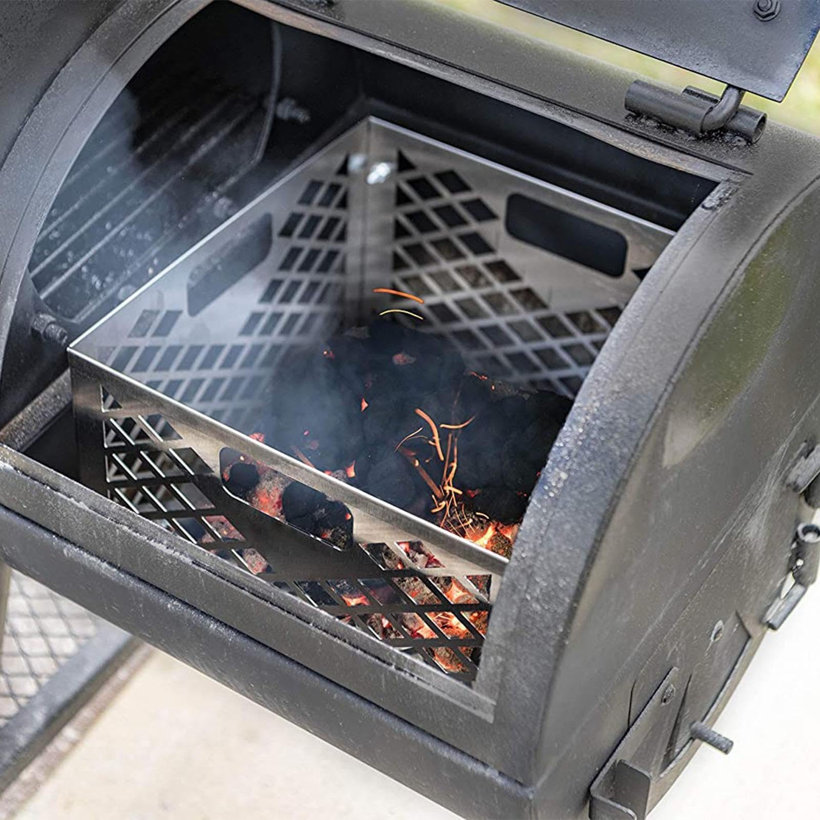 Holzkohlekorb Edelstahl quadratisch | BBQ Grill Zubehör | Herausziehbarer | Kohlekorb für Kombigrills | Saubere Ascheentsorgung & effizientes Grillen | Langlebig & hitzebeständig