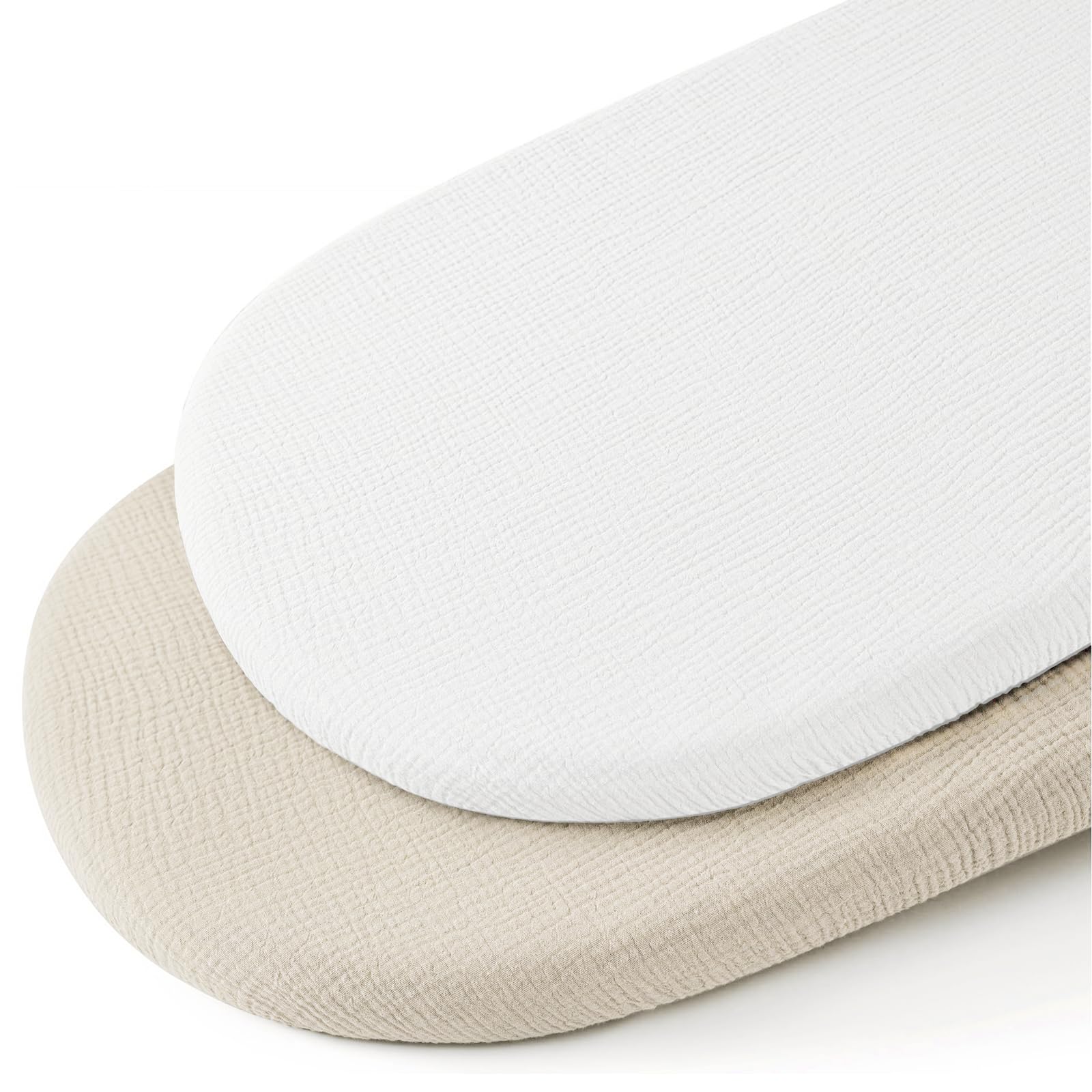 Watproofit Musselin-Baumwolle Spannbettlaken 80x40cm, Kinderwagen & Stubenwagen Matratzenbezug, 2er Pack für Moseskorb & Babybett (Weiß + Aprikose)