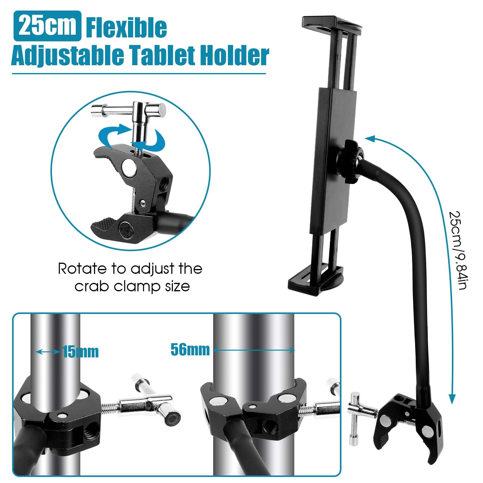 UMILKI Supporto Regolabile per Tablet da Collo per Ciclette Spinning, Compatibile iPad Pro Air Mini (4,7"-12,9")