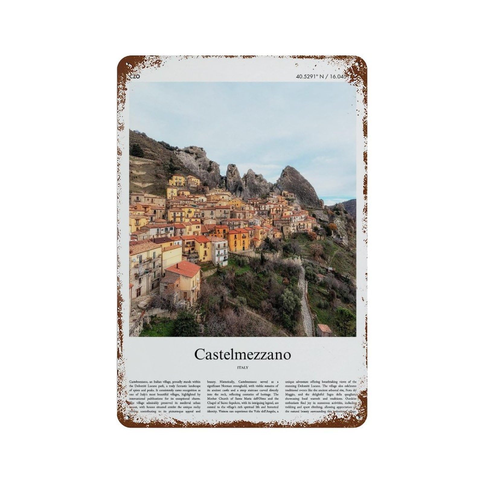 xiaoxiaoshen Castelmezzano Italy City Scenery Wall Decor Art Metal Tin Poster Modern Home Decor Art Home Bar Shop Decorations Vintage Sign 30x20cm