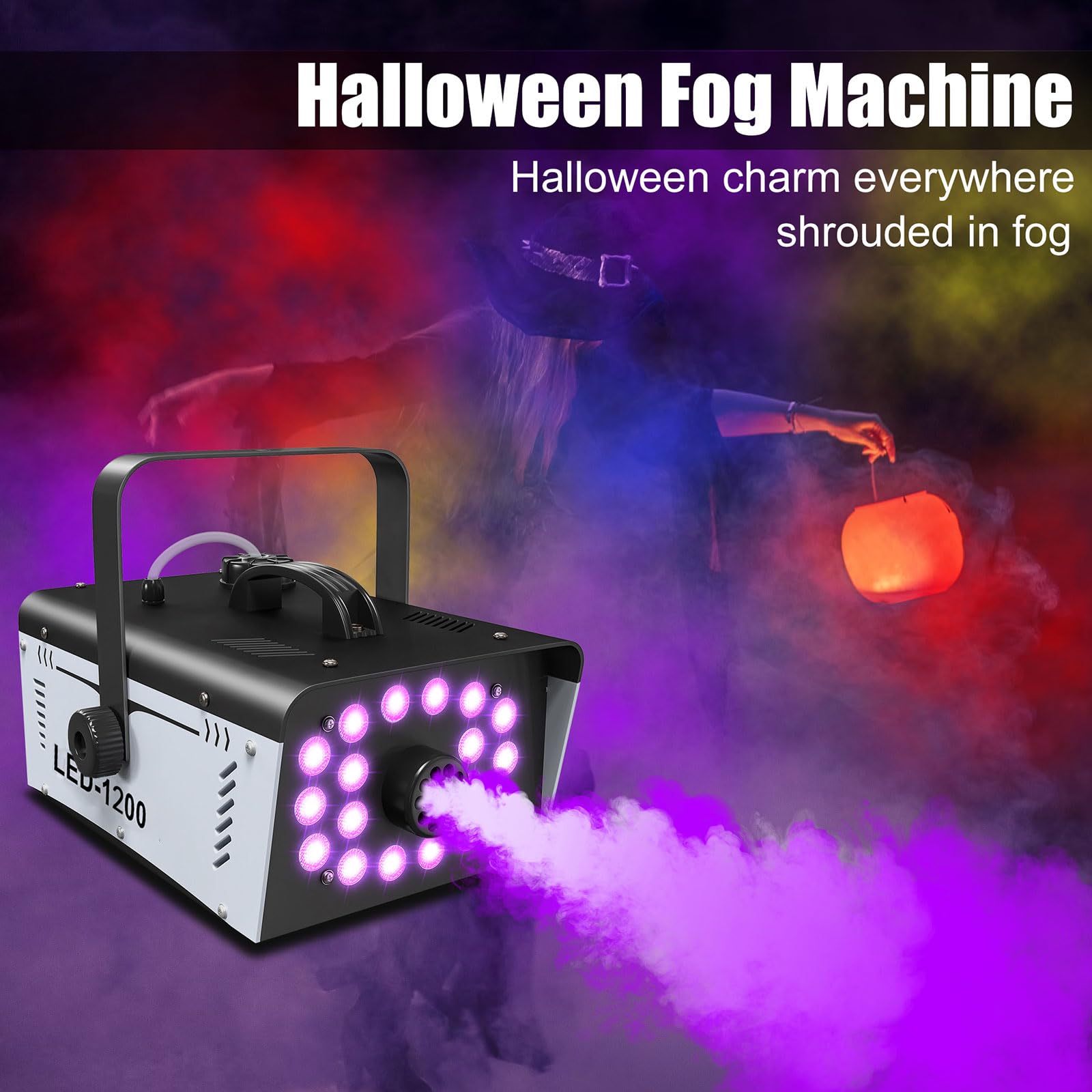 Fog Machine Halloween Outdoor 1200W with 18 LED Lights, Smoke Machine Fog with Remote, Perfect for Party, Stage, Wedding, Indoor