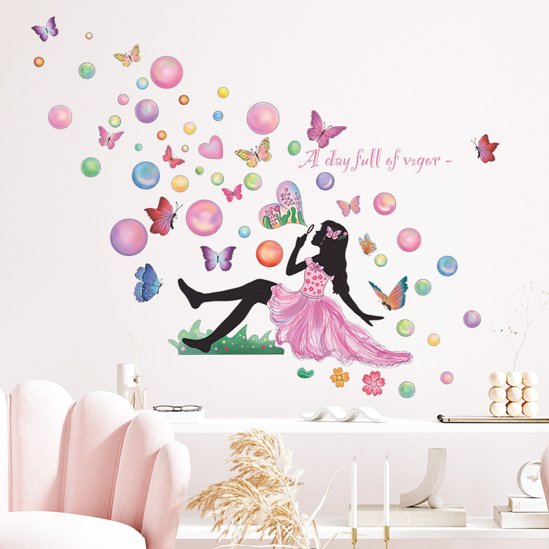 Vinilo Decorativo Niña Hada Soplando Burbujas Mariposas miniatura 7