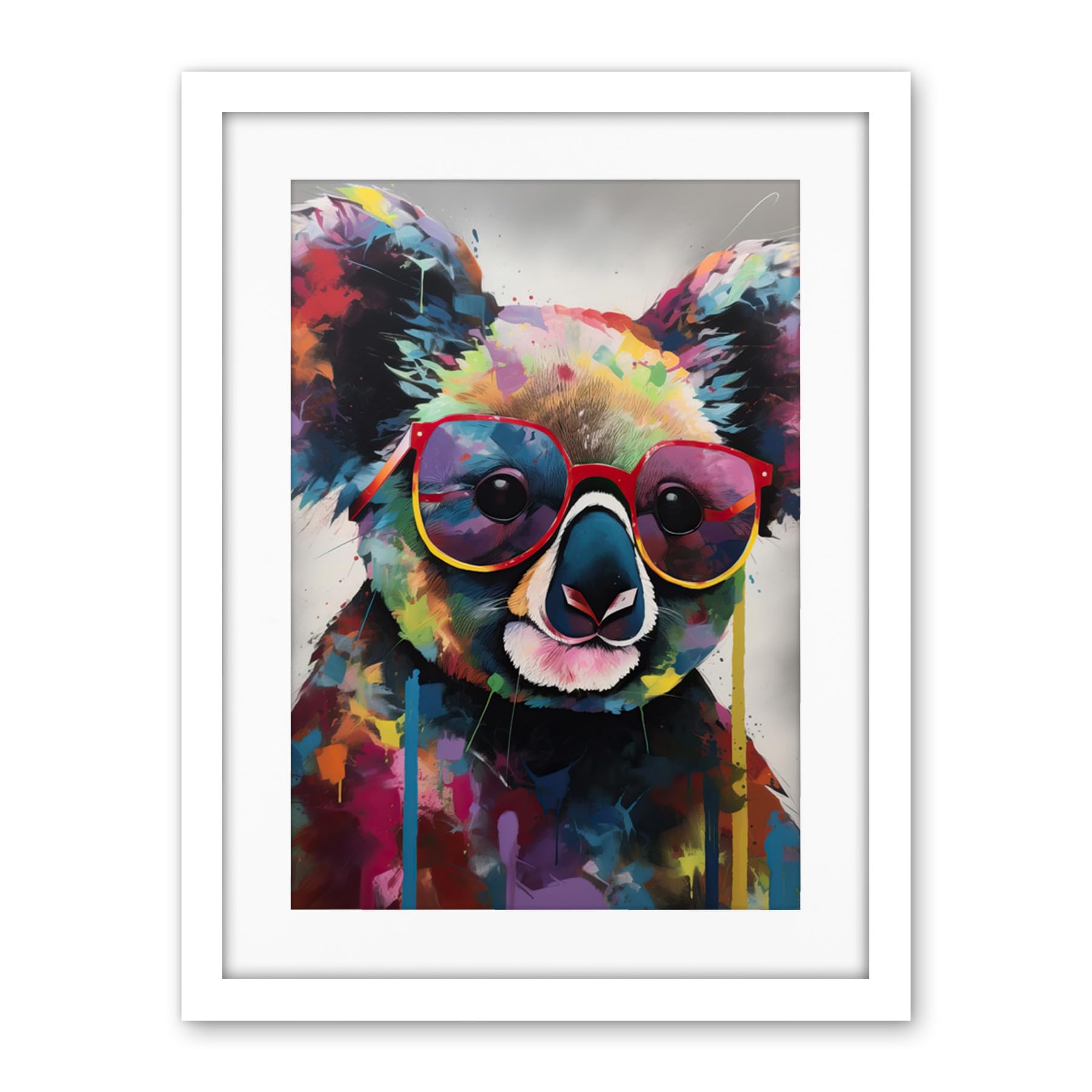 Artery8 Koala With Purple Sunglasses Modern Multicoloured Artwork Framed Wall Art Print 18X24 Inch