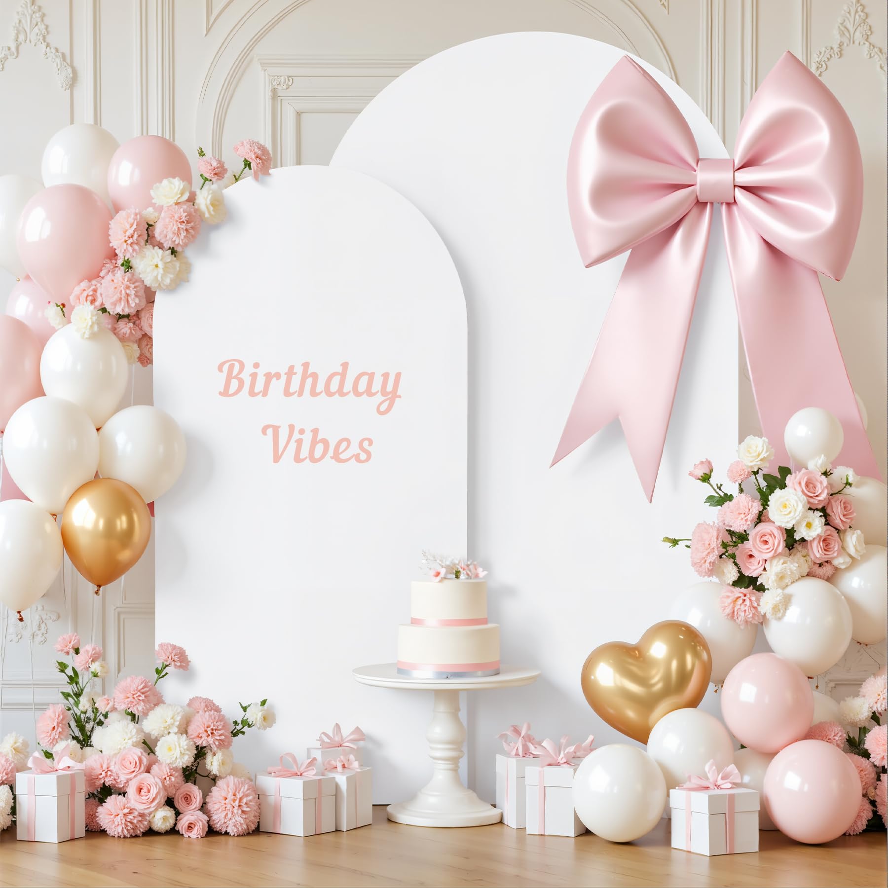 White Arch Backdrop Cover for Wedding, Set of 2 Stretchy Spandex Fitted Arch Stand Cover for Baby Shower, Birthday Party Decor, Chiara Backdrop Cover