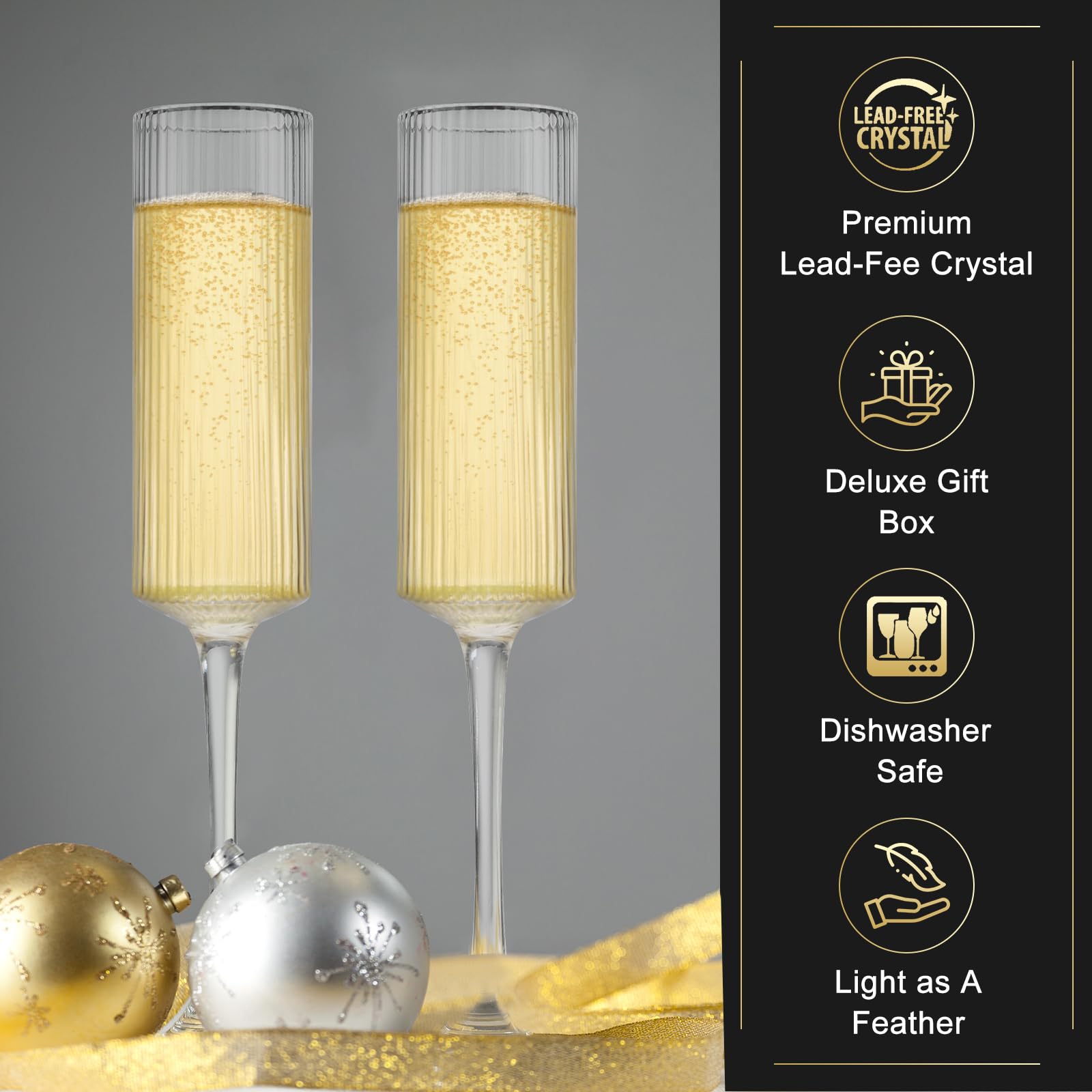 Pinstripe Champagne Flutes - Elegant Gift Set -5 Pinstripe Champagne Flutes - Elegant Gift Set -5