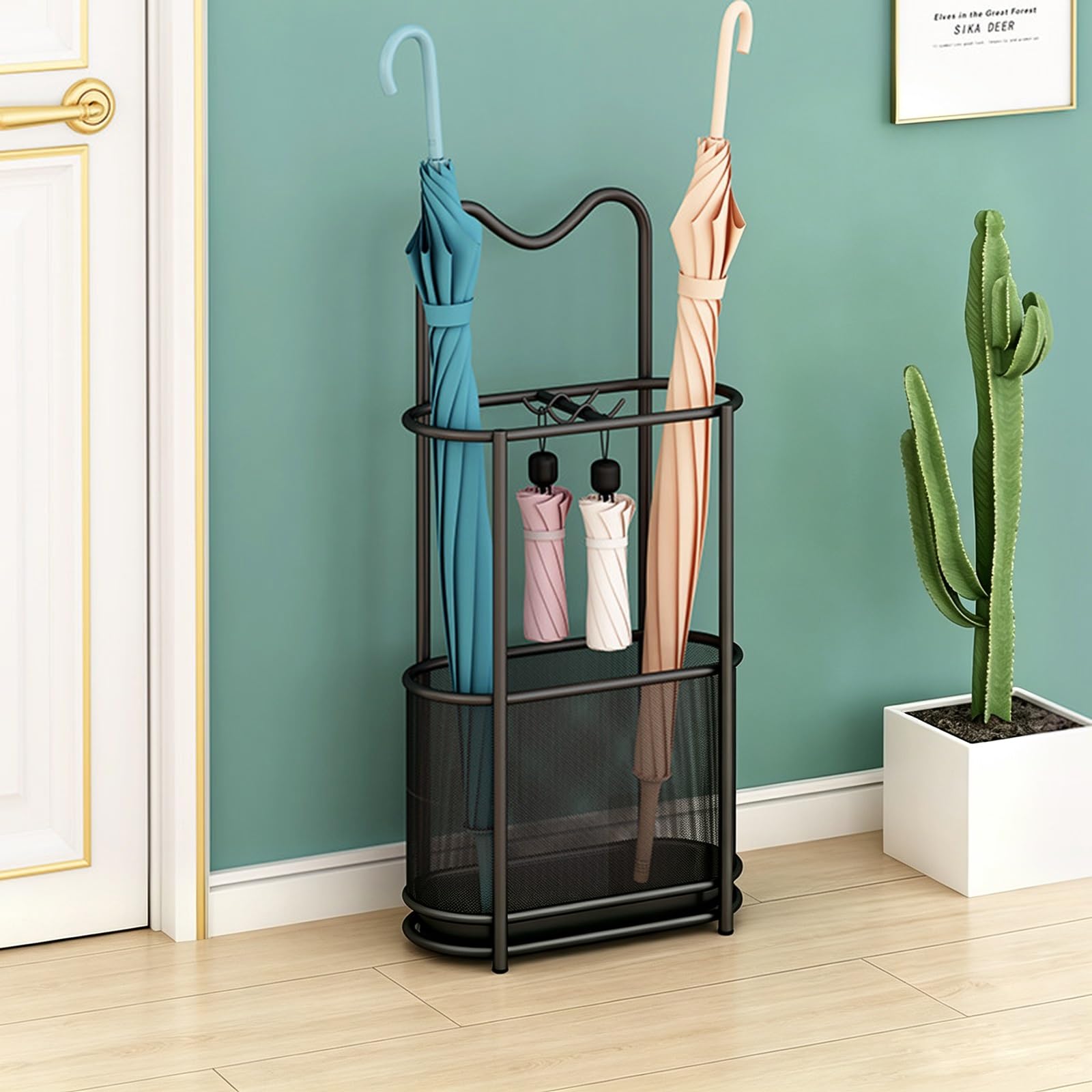 KEIFCUACLA 2-Tier Metal Freestanding Umbrella Stand, Space Saving Holder