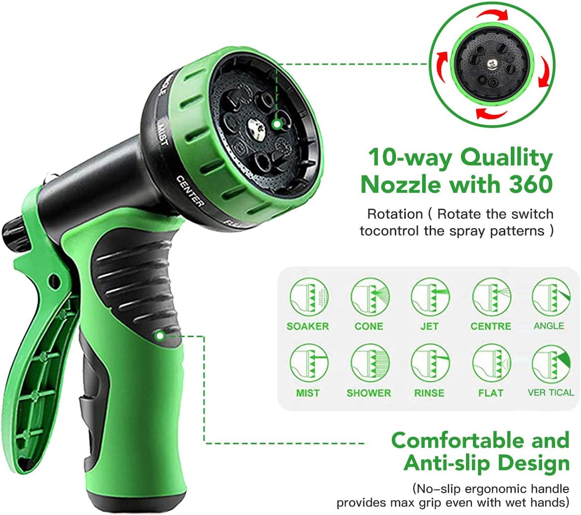 50Ft Expandable Garden Hose,Lightweight Water Hose with 10 Function Nozzle, Leak-proof 3-Layers Latex & Durable 3750D Fabric , with 3/4" Solid Brass Fittings