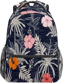 Mochila escolar para meninos e meninas, com estampa de flores de hibisco havaianas, bolsa de ombro para estudantes, bolsa de ombro para meninos e meninas, leve, durável, bolsa de viagem para trilhas, acampamento, mochila de dia