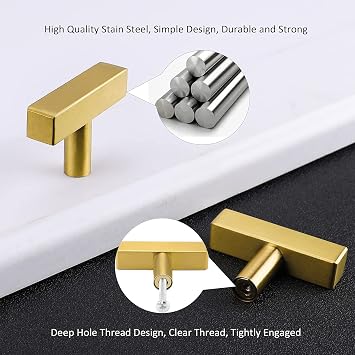 Goldenwarm 10 Pack Brushed Brass Drawer Knobs - LS1212GD Cabinet Knobs Gold Drawer Pulls Handles for Kitchen Cabintes Bathroom Hardware