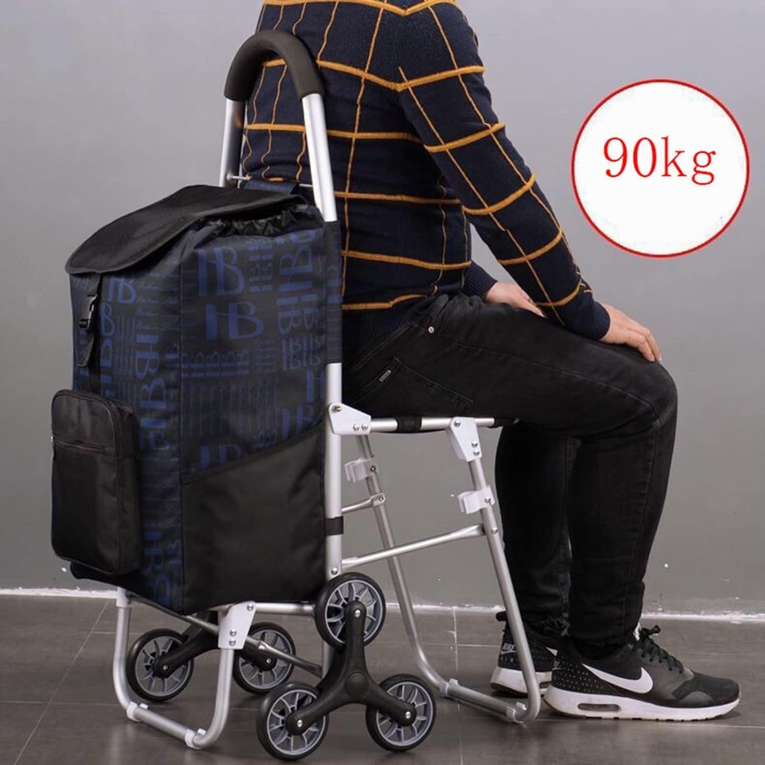 Einkaufstrolley Treppensteiger Mit Sitz,6 Räder Für Alte Menschen Treppensteiger Klappbar Einkaufstrolley,Stabil Shopping Trolley Bag,Rot