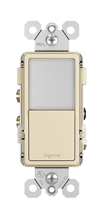 Legrand Radiant Combination Adjustable LED Night Light Rocker Switch, 3-Way Hallway Bedroom Night Light, 5 Light Levels, NTL873LACC6, 15 Amp, Light Almond