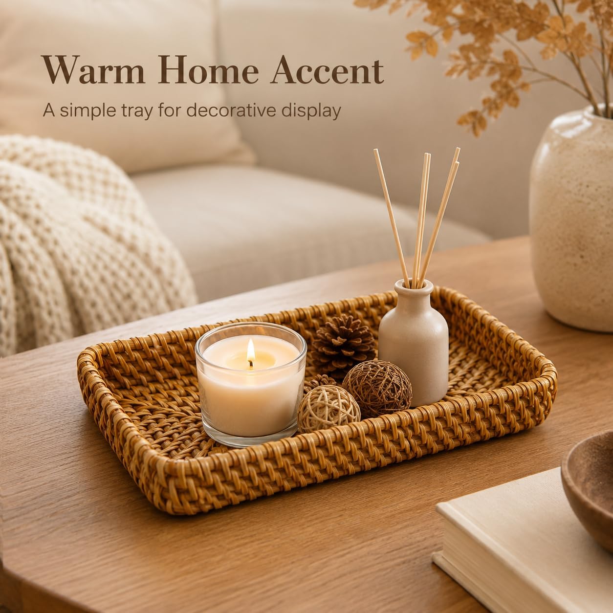 Rattan Catchall Tray Holds Keys, Watches & Small Daily Items