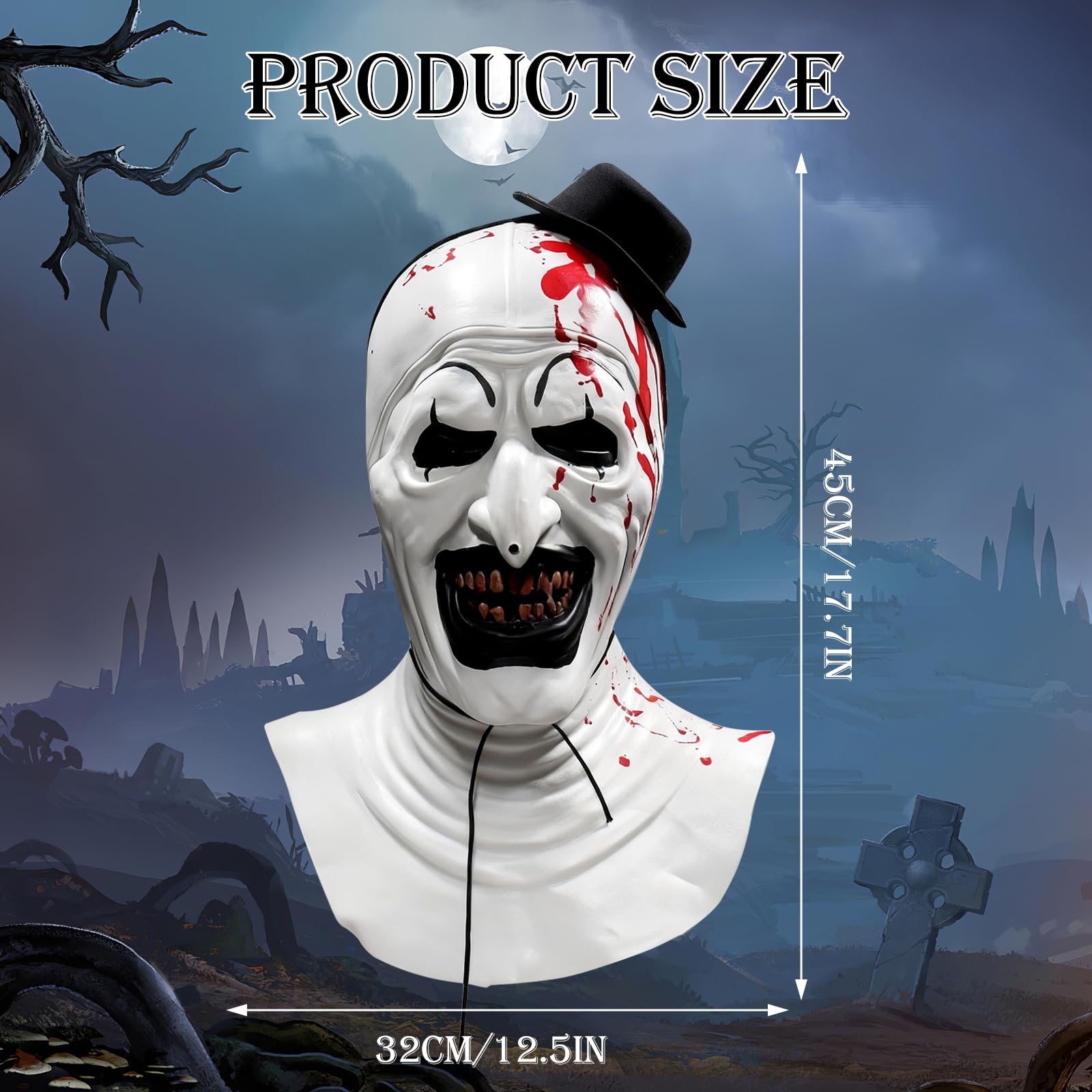 SUPRROW Halloween Clown Mask - Terrifier Art with Headscarf & Hat, Abundant - Image 2